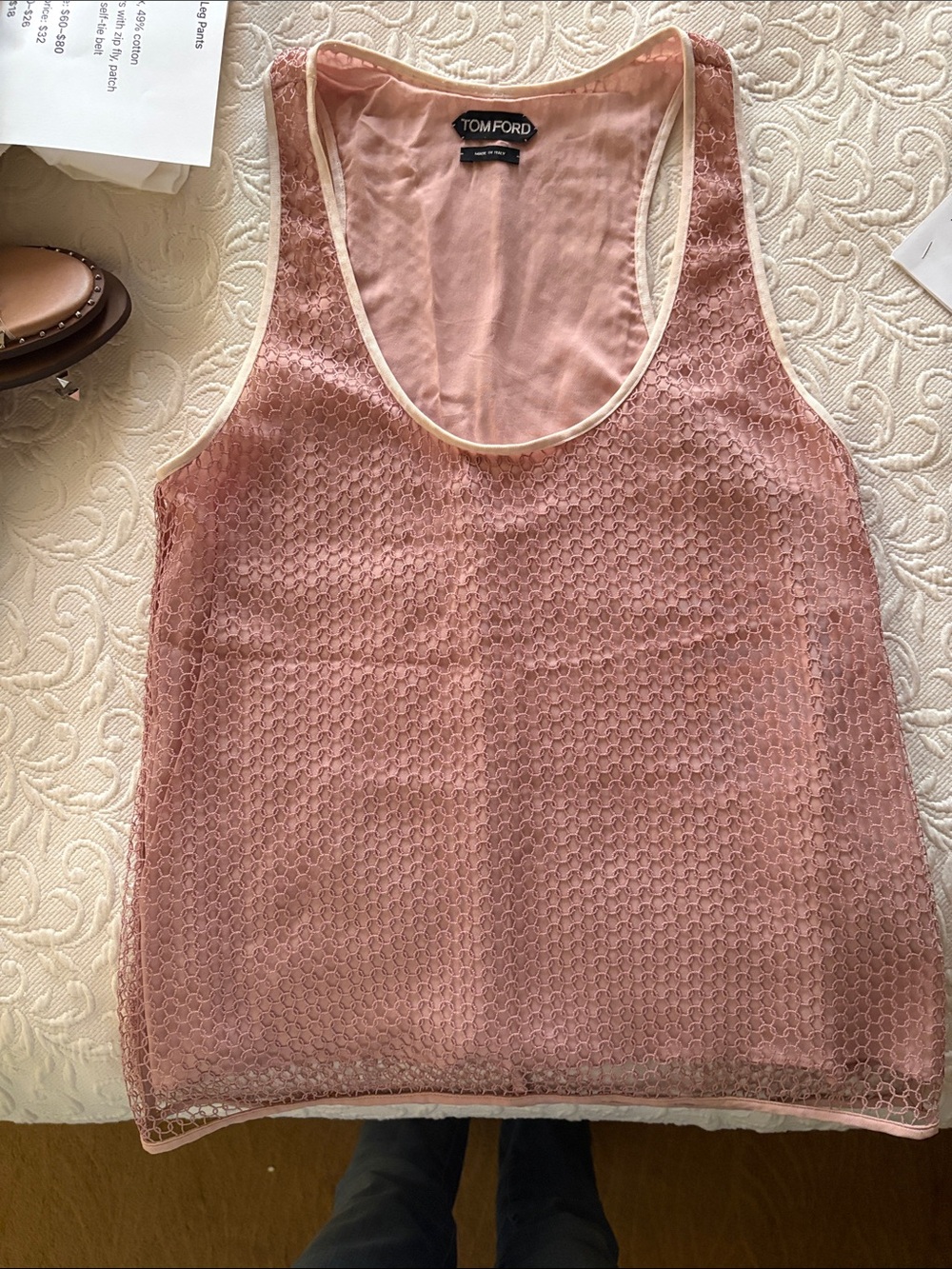 Tom Ford Blush Pink Lace-Overlay Tank